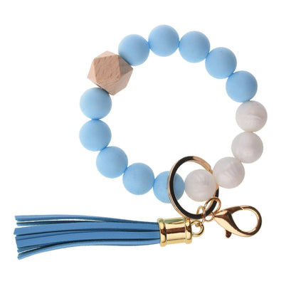 PU Tassel Keychain Bag charm Silicone Beaded Keychain Wristlet Key Ring Bracelet Cute Car Key Chain Holder for Women Girls