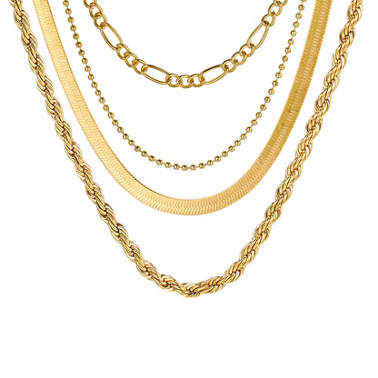 5-in-1 Layered Gold Necklace Set - Tarnish-Free 14k Gold Plated Chunky Chain Stack for Women -dropshippingabc.com