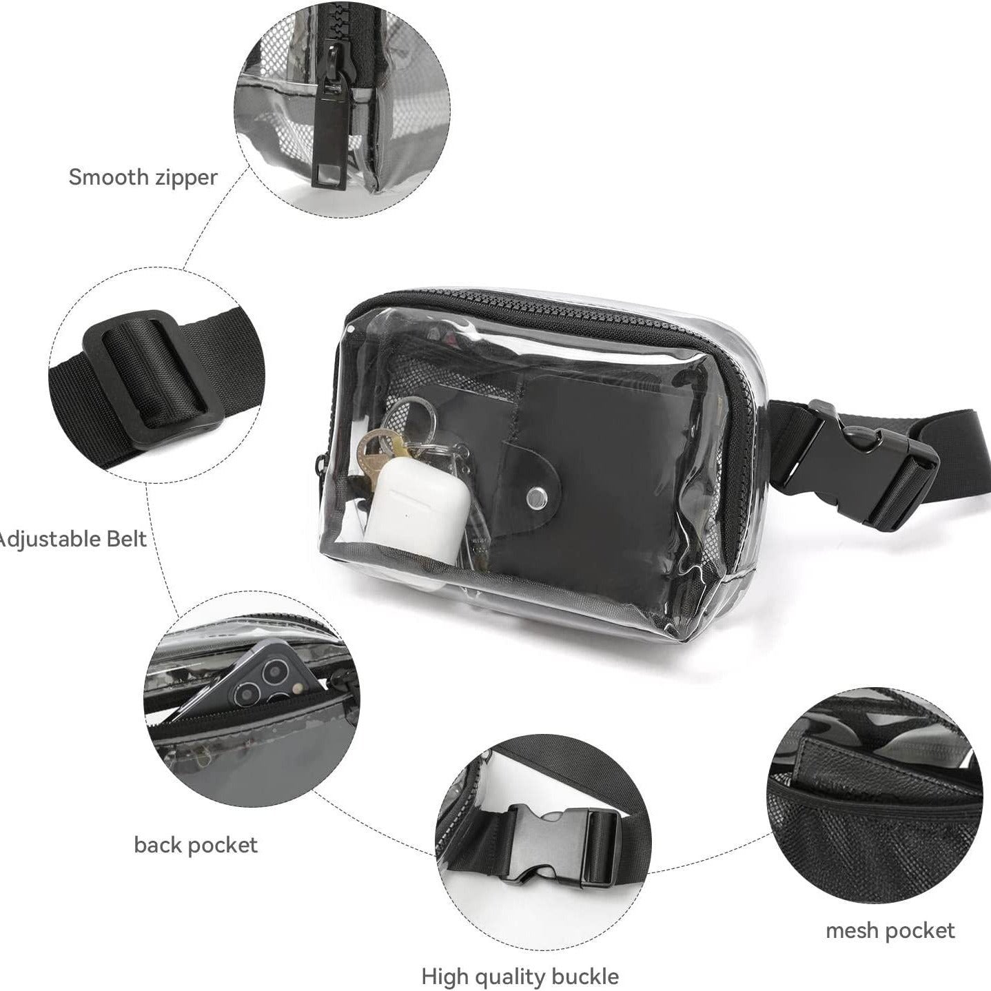 Waterproof Square Fanny Pack - Transparent Small Crossbody Belt Bag with Adjustable Strap, Stadium Approved -dropshippingabc.com