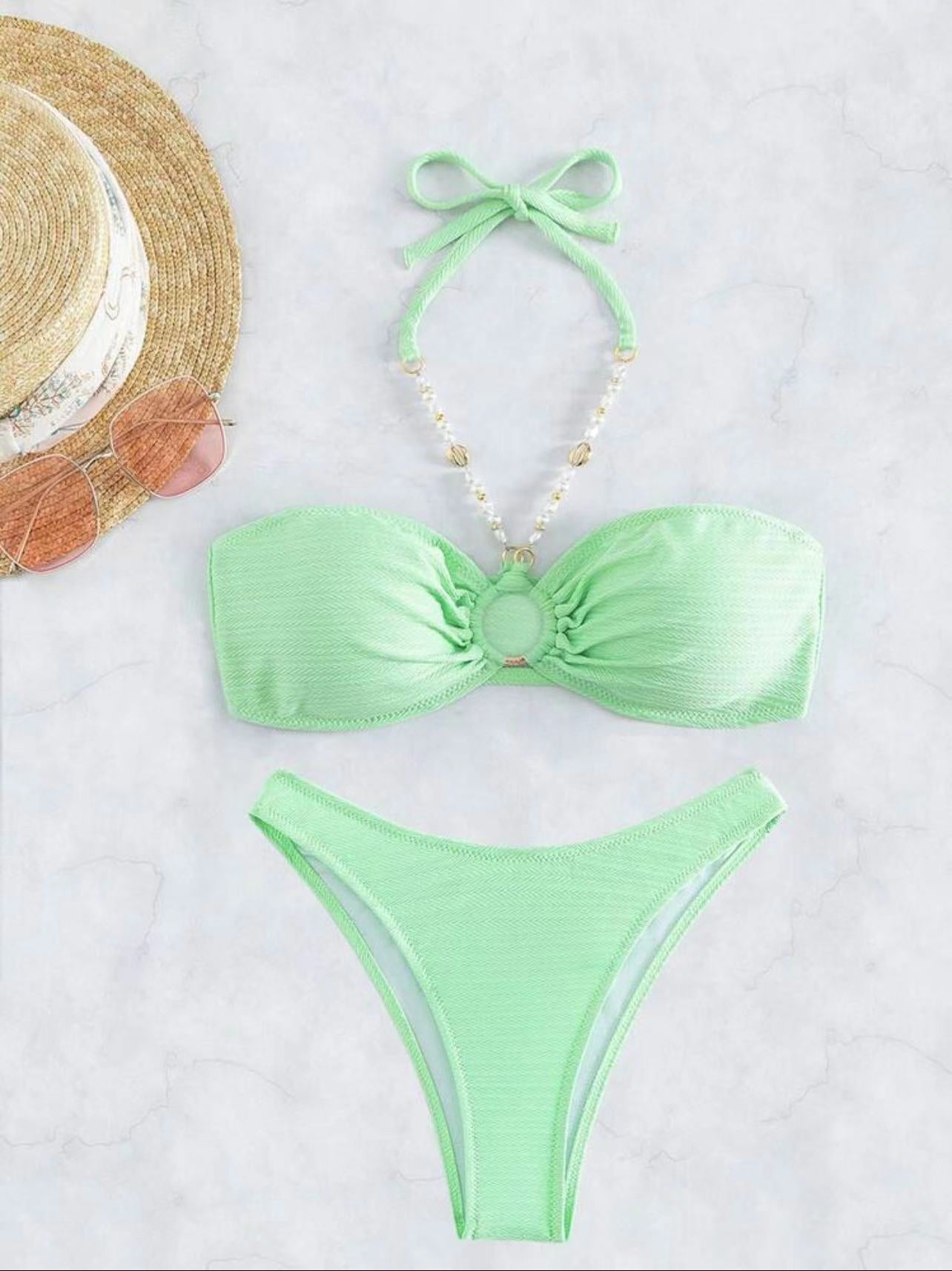 Sexy Solid Color Halter Bikini - Ruched Bust Ladies Beach Swimsuit -dropshippingabc.com