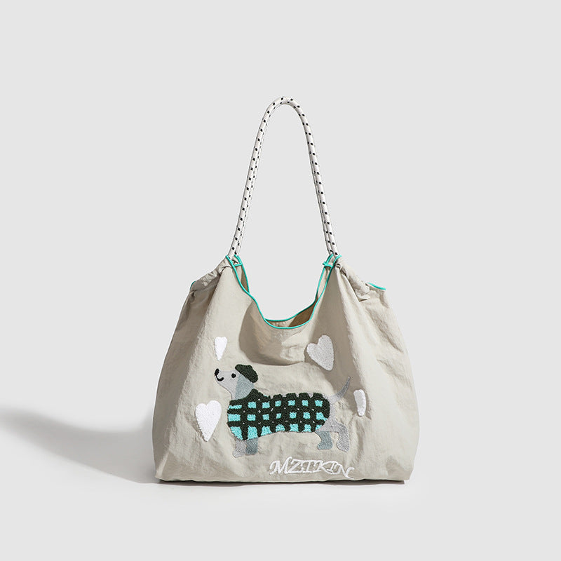 Embroidered Dog Pattern Hobo Bag - Large Capacity Nylon Shoulder Bag for Women Commuters -dropshippingabc.com