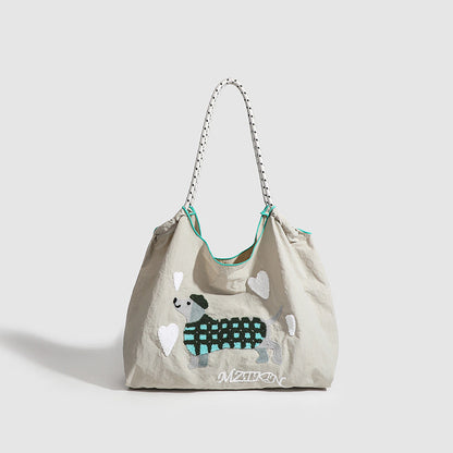 Embroidered Dog Pattern Hobo Bag - Large Capacity Nylon Shoulder Bag for Women Commuters -dropshippingabc.com