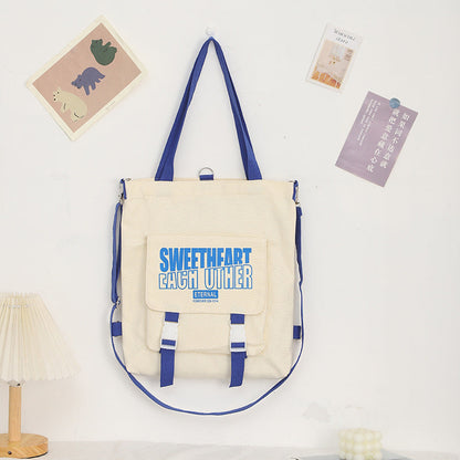 Letter Pattern Printed Canvas Bag - Student Shoulder Tote with Zipper, Shopping Canvas Bag -dropshippingabc.com