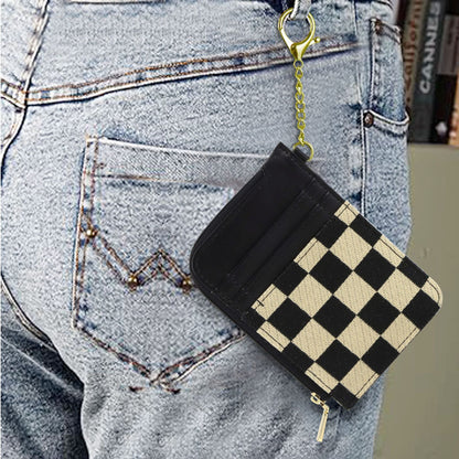 Retro Plaid Multi-Card Holder - Change Bag Wallet with Keychain for Cards, Coins & SIM -dropshippingabc.com