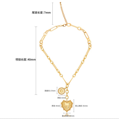 Heart Zircon Cuban Link Necklace - Gold Plated Chunky Paperclip Chain for Women & Men -dropshippingabc.com