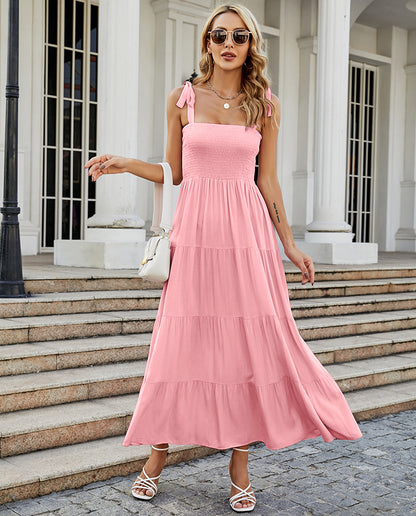 Sleeveless Floral Print Long Suspender Dress - Spice Girl Inspired A-Line Sundress for Tea Party & Casual Wear -dropshippingabc.com