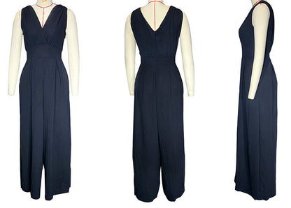 Sleeveless Jumpsuit High Waist Slim Straight Leg Wide -dropshippingabc.com