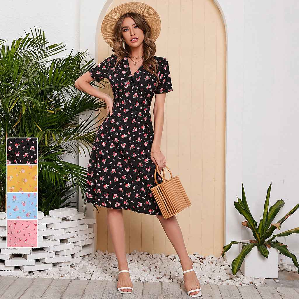 Women Summer Chiffon Floral Print Long Dress