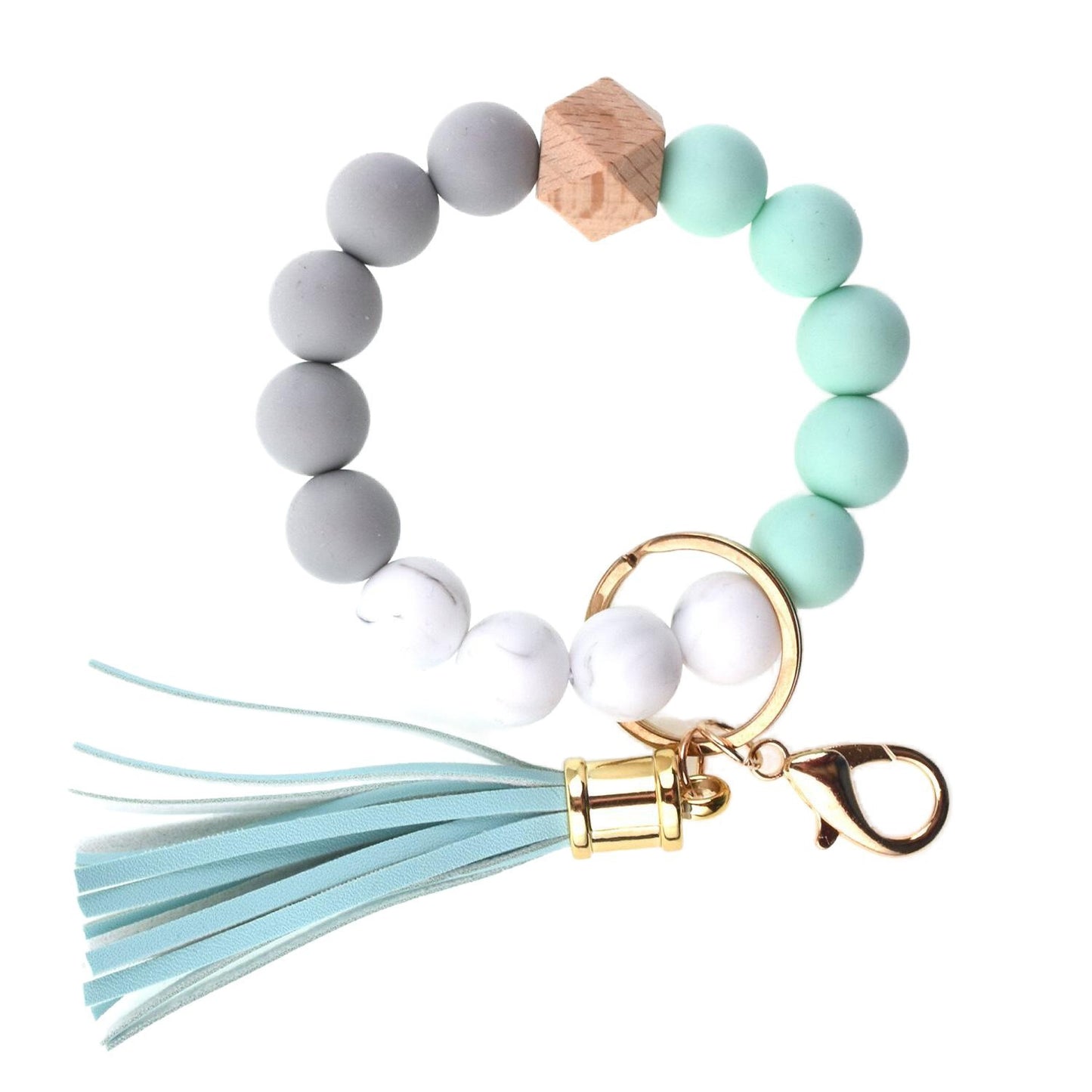 PU Tassel Keychain Bag charm Silicone Beaded Keychain Wristlet Key Ring Bracelet Cute Car Key Chain Holder for Women Girls