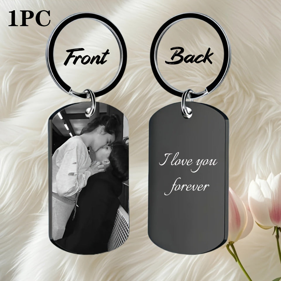 Stainless Steel Necklace Men and Women Personalized Custom Keychain with Pictures - Double Sided Engraving Photo Text Customized Key Chains for Men Boyfriend -dropshippingabc.com