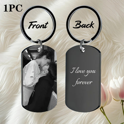 Stainless Steel Necklace Men and Women Personalized Custom Keychain with Pictures - Double Sided Engraving Photo Text Customized Key Chains for Men Boyfriend -dropshippingabc.com