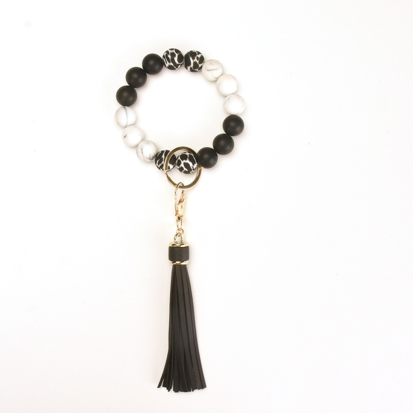 PU Tassel Keychain Women's Bag charm Silicone Beaded Keychain Wristlet Key Ring Bracelet Cute Car Key Chain Holder for Women Girls