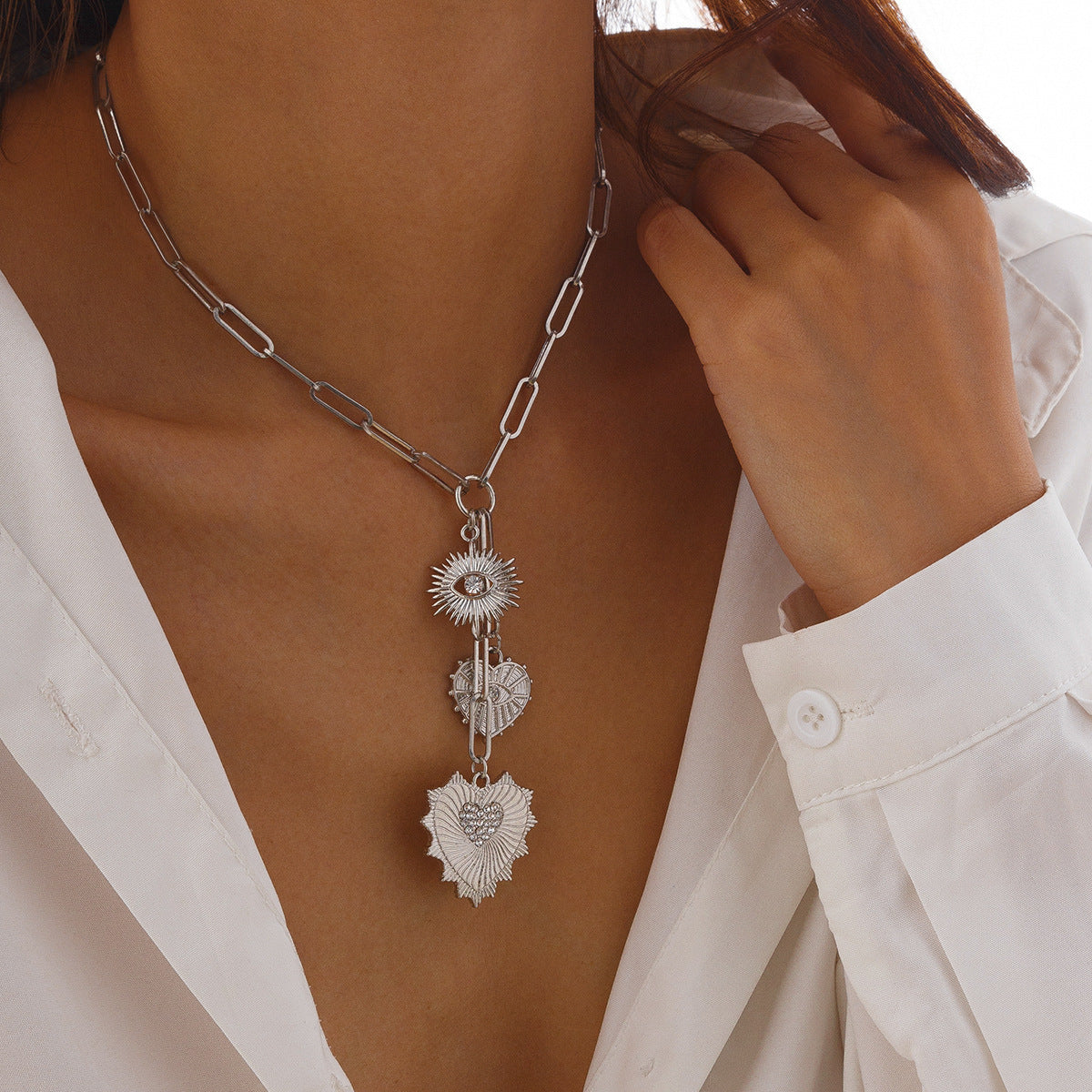 Heart Pendant Cuban Link Necklace - Gold Plated Zircon Paperclip Chain for Women & Men -dropshippingabc.com