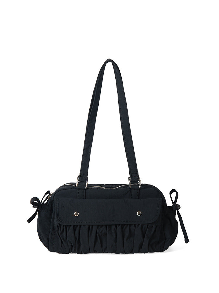 Pleated Nylon Shoulder Bag for Women - Fashionable Baguette Hobo Underarm Bag with Large Capacity -dropshippingabc.com