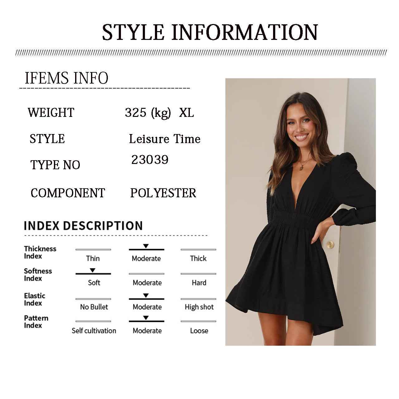 Skinny Deep V-Neck Waist Pleated Mini Dress - Long Sleeve Bodycon Short Dress