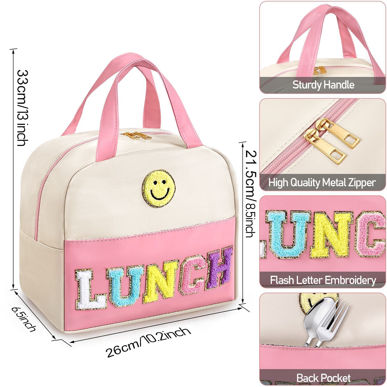 Embroidered Bento Bag - Student Lunch Box Handbag with Fresh-Keeping Large Capacity Thickened Ice Compartment -dropshippingabc.com