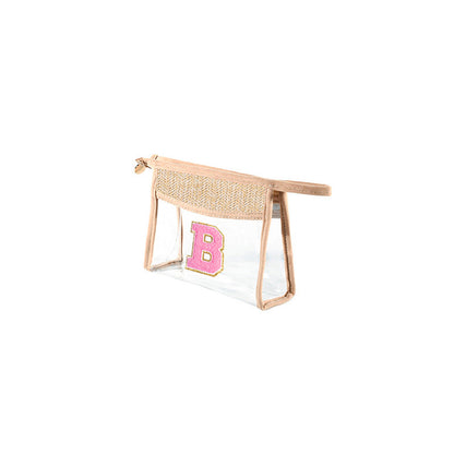 Straw & PVC Makeup Brush Bag - Transparent Lightweight Cosmetic Organizer for Portable Storage -dropshippingabc.com