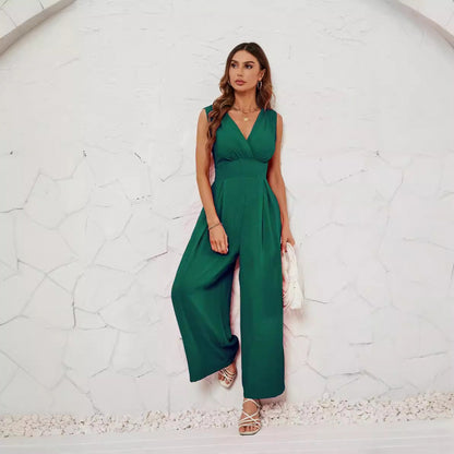 Sleeveless Jumpsuit High Waist Slim Straight Leg Wide -dropshippingabc.com
