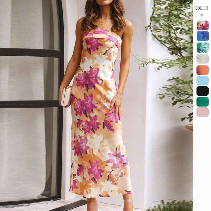 Women's Square Neck Corset Maxi Dress - Floral Printed High Waist A-Line Long Dress