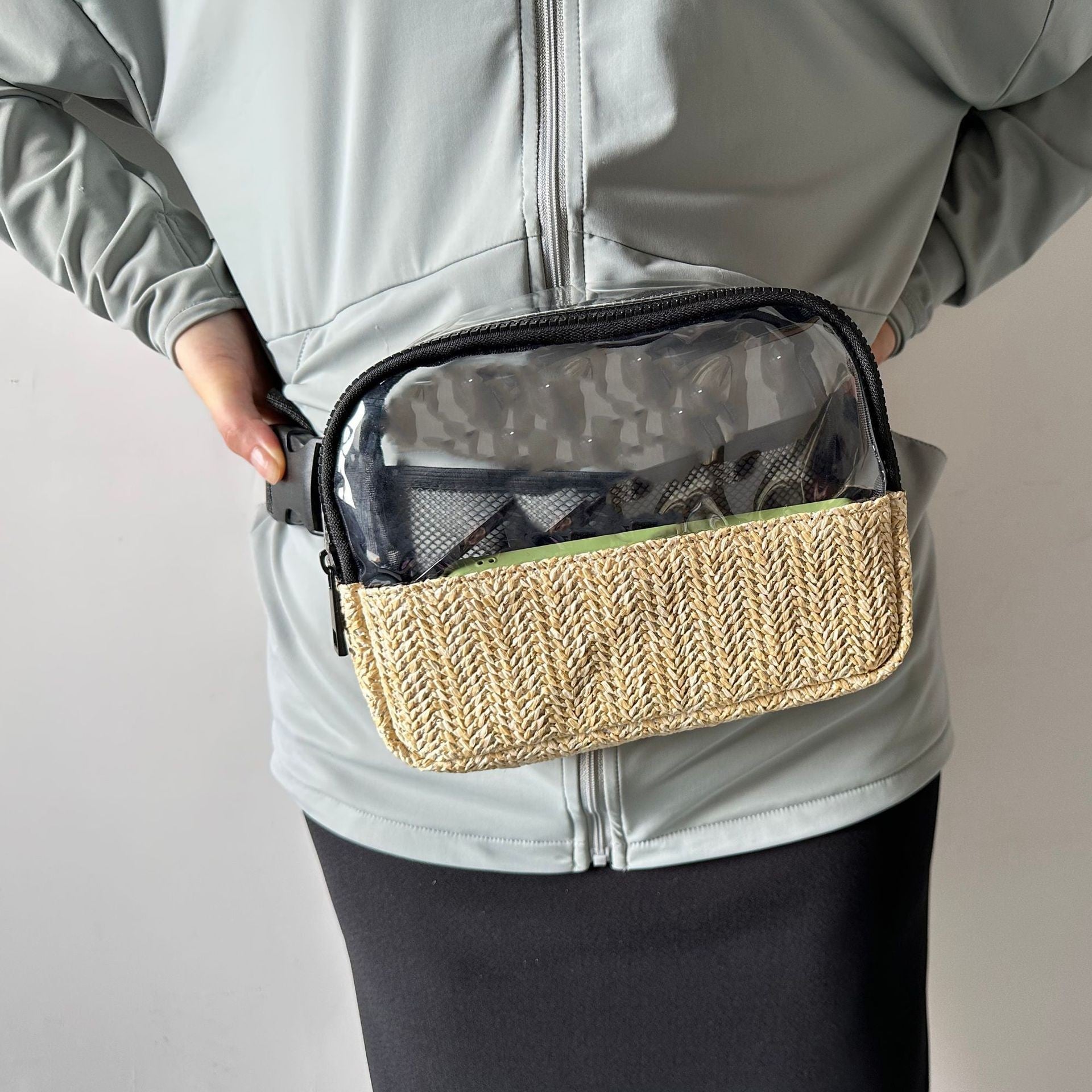 Transparent PVC Straw Waist Bag – Portable, Waterproof Beach Waist Bag & Fanny Pack for Women – Crossbody Chest Purse with Stylish Design -dropshippingabc.com