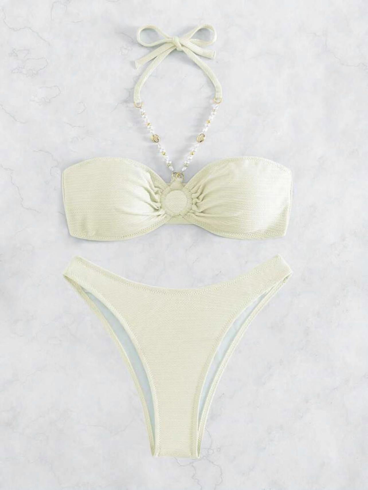 Sexy Solid Color Halter Bikini - Ruched Bust Ladies Beach Swimsuit -dropshippingabc.com