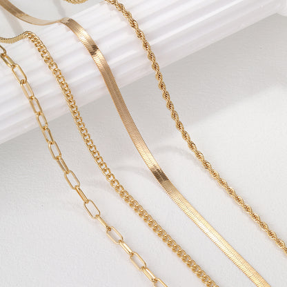 5-in-1 Layered Gold Necklace Set - Tarnish-Free 14k Gold Plated Chunky Chain Stack for Women -dropshippingabc.com