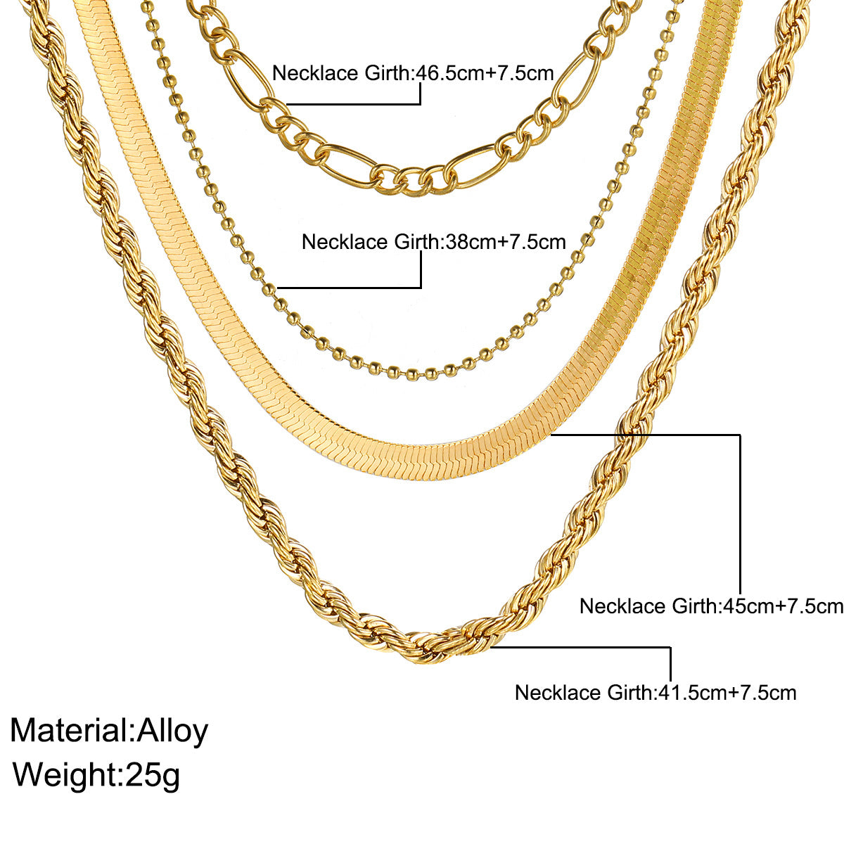 5-in-1 Layered Gold Necklace Set - Tarnish-Free 14k Gold Plated Chunky Chain Stack for Women -dropshippingabc.com