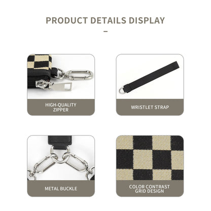Checkerboard Wristlet Wallet for Women - Multifunctional Mini Zip Around Wrist Bag with Dual Pouch -dropshippingabc.com