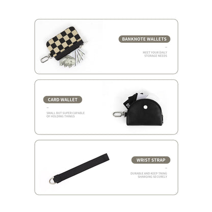 Checkerboard Wristlet Wallet for Women - Multifunctional Mini Zip Around Wrist Bag with Dual Pouch -dropshippingabc.com