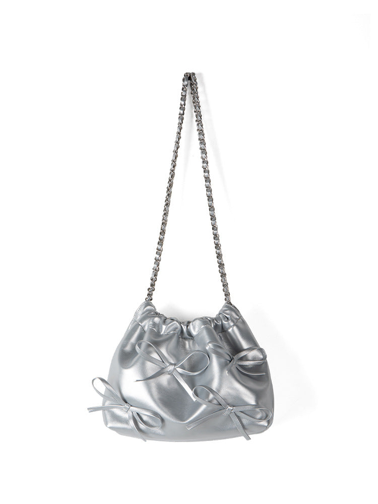 Bow Detail Soft Leather Crossbody Bag - Versatile Commuter Chain Shoulder Bag for Spring Fashion -dropshippingabc.com