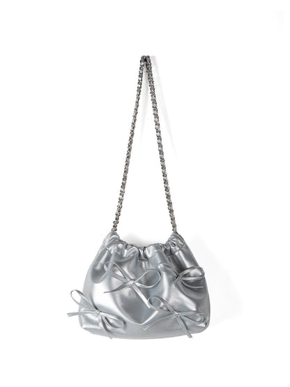 Bow Detail Soft Leather Crossbody Bag - Versatile Commuter Chain Shoulder Bag for Spring Fashion -dropshippingabc.com