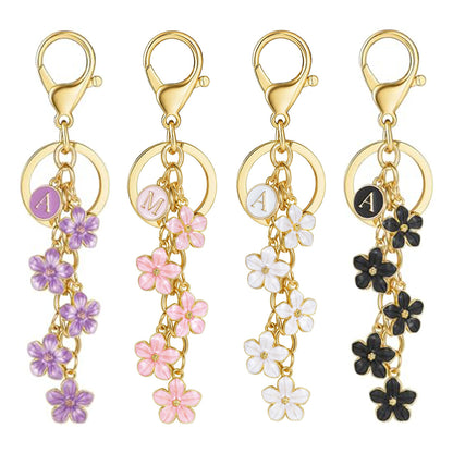 Initial Keychain White/Pink Flower Charms for Key Cute Letter Keyring Bag Charm 26 Letter Cherry Blossom Daisy Keychain -dropshippingabc.com