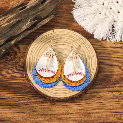 Sports Team Faux Leather Earrings - Volleyball, Basketball, Football, Baseball Geometric Drop Dangle Earrings -dropshippingabc.com