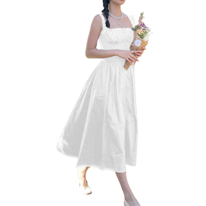 Floral Midi Corset Dress with Square Neck - Women's Smocked Lace-Up Sundress for Wedding Guest & Beach Holiday Parties -dropshippingabc.com