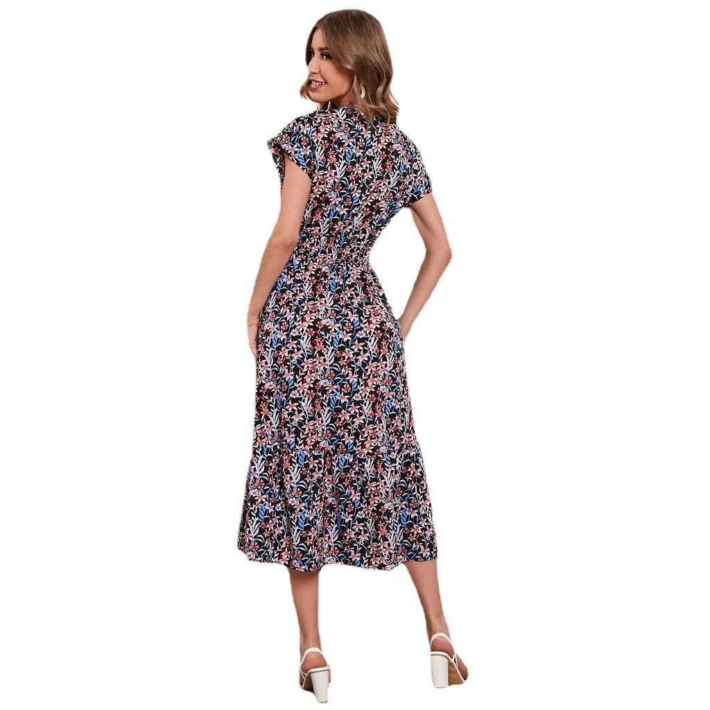 Women Summer Chiffon Floral Print Long Dress