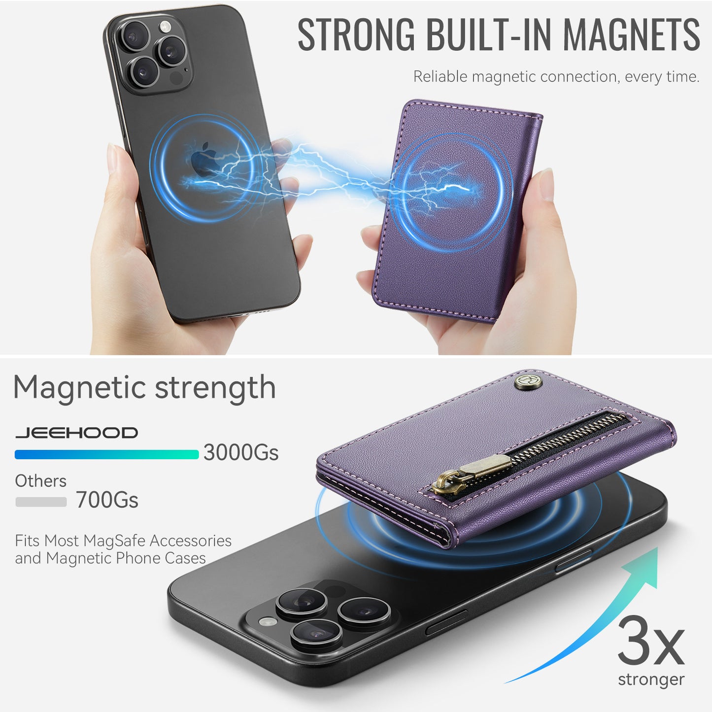 Magsafe ring magnetic card case  for iPhone17 card anti-theft brush 16/15/14/13 zipper change bag Wallet Magnetic Card Holder RFID Blocking, PU Leather Minimalist Phone Wallet Compatible with MagSafe Phones -dropshippingabc.com