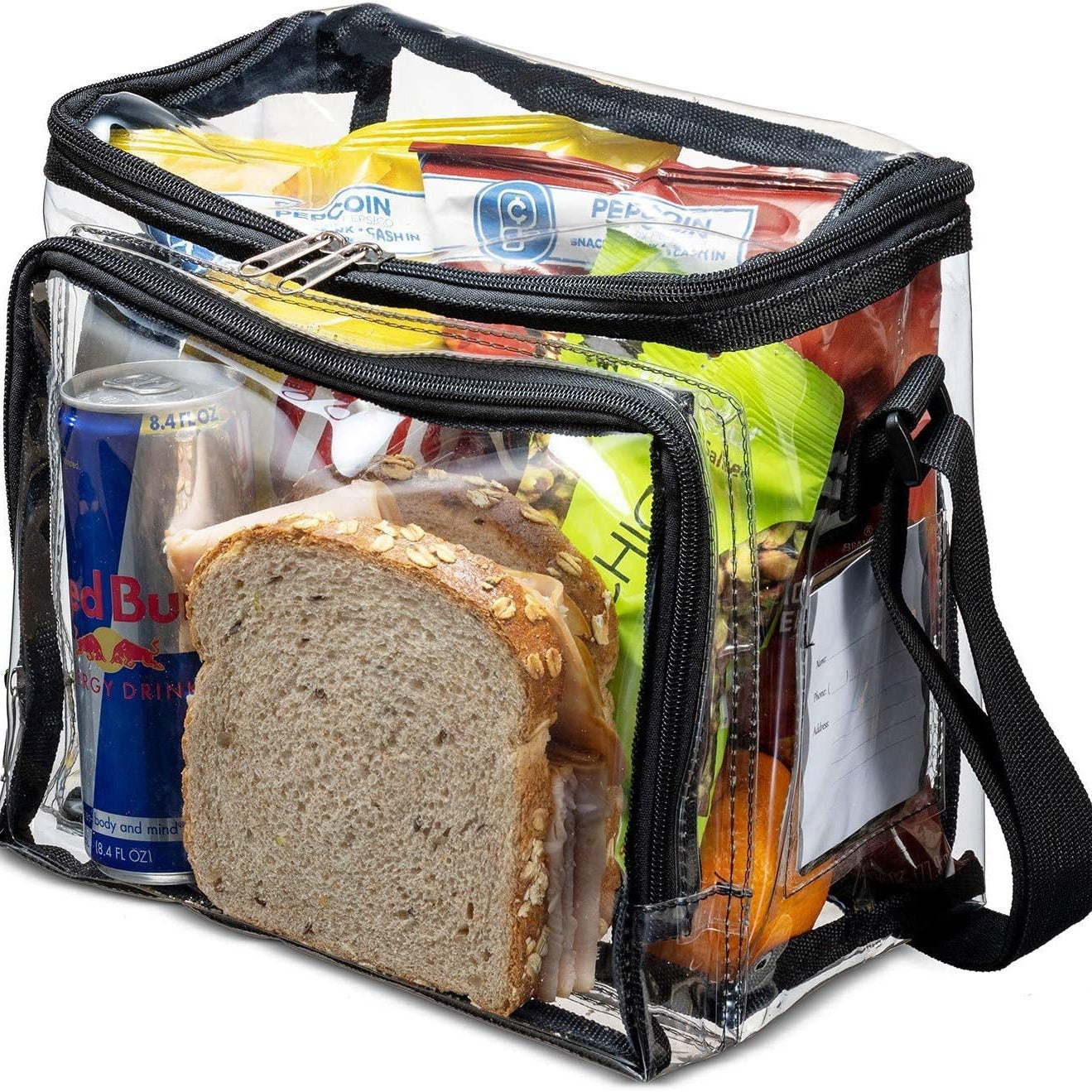 PVC Clear Lunch Bag with Adjustable Strap - Front Storage Compartment & Mesh Pocket -dropshippingabc.com
