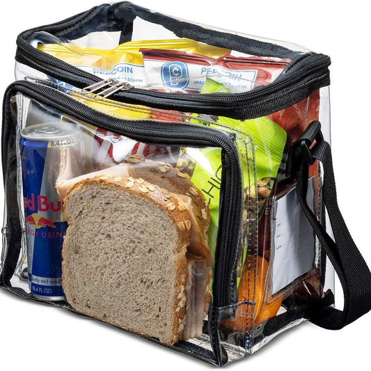 PVC Clear Lunch Bag with Adjustable Strap - Front Storage Compartment & Mesh Pocket -dropshippingabc.com