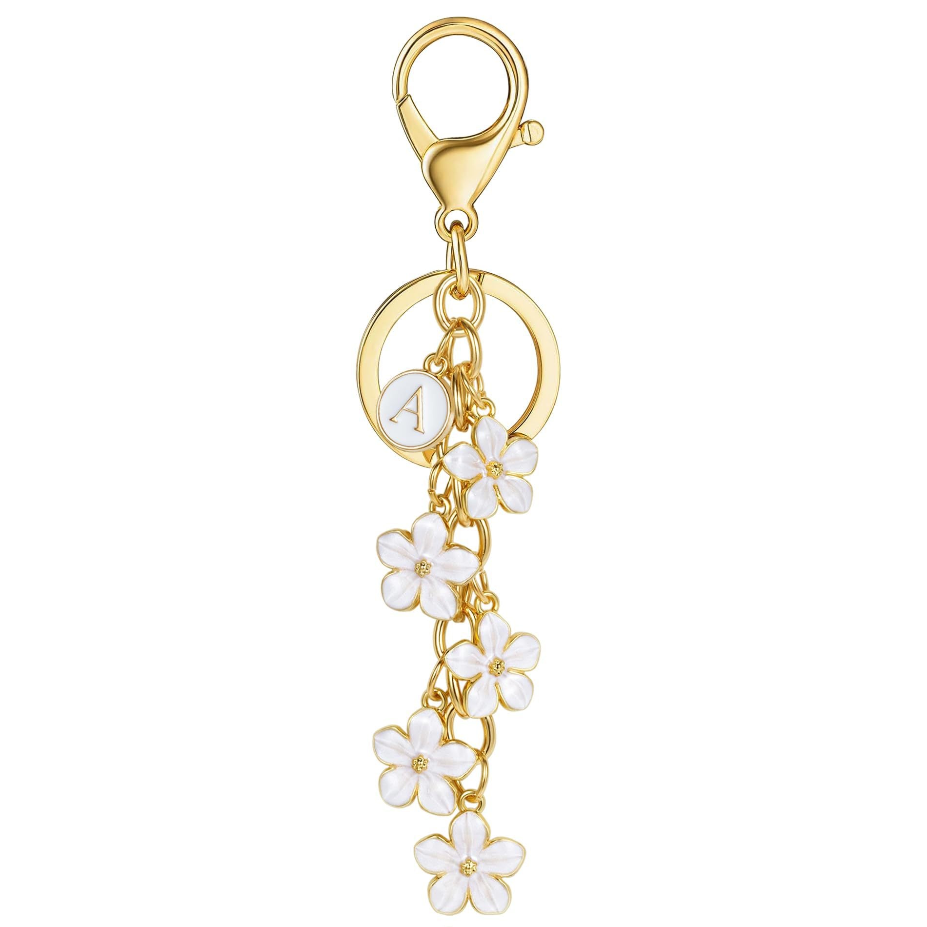 Initial Keychain Flower Charms for Key Cute Letter Keyring Bag Charm 26 Letter Flower Cherry Blossom Daisy Keychain -dropshippingabc.com