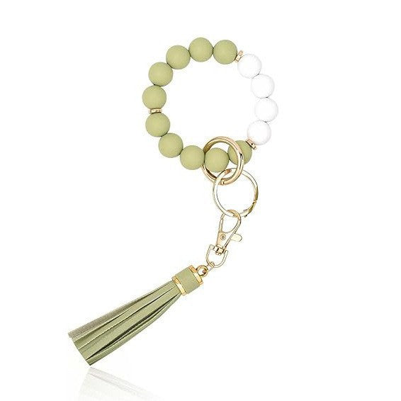 PU Tassel Keychain Women's Bag charm Silicone Beaded Keychain Wristlet Key Ring Bracelet Cute Car Key Chain Holder for Women Girls -dropshippingabc.com