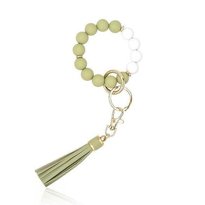 PU Tassel Keychain Women's Bag charm Silicone Beaded Keychain Wristlet Key Ring Bracelet Cute Car Key Chain Holder for Women Girls -dropshippingabc.com
