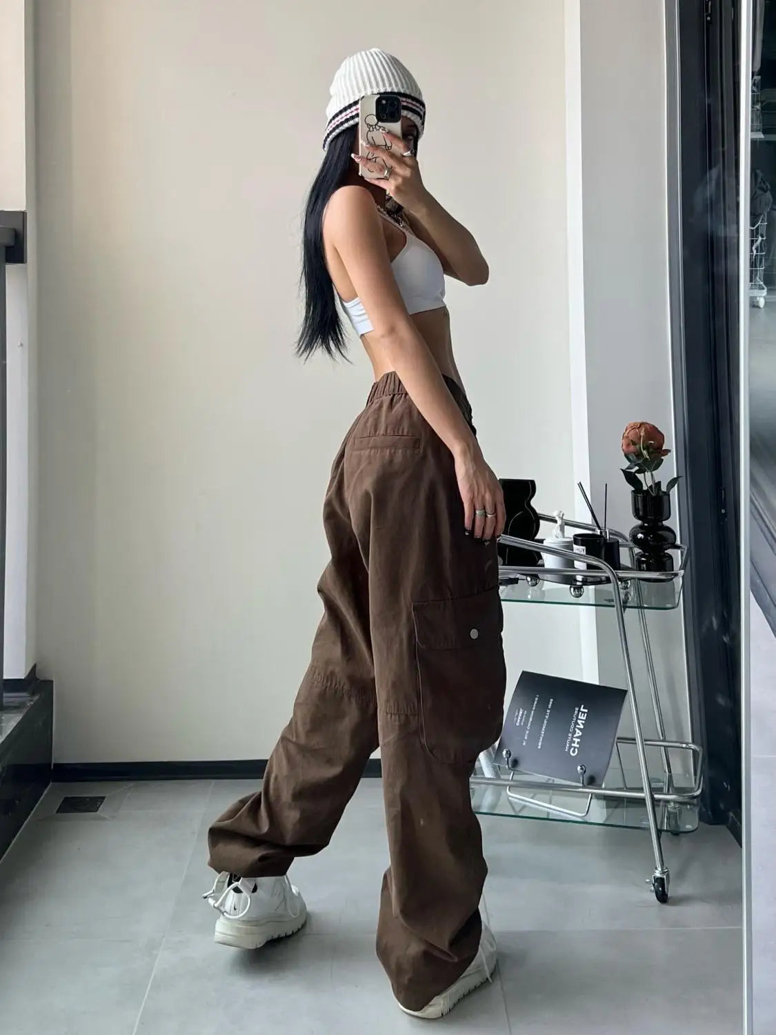 Vintage Brown Cargo Pants for Women - 90s Baggy Streetwear Hippie Trousers with Gyaru & Baddies Aesthetic -dropshippingabc.com