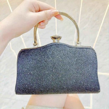 Nightout Bag with Diamond Inlaid Metal Handle - Large Evening Clutch Purse for Ladies Banquet, Single Shoulder & Crossbody Carry