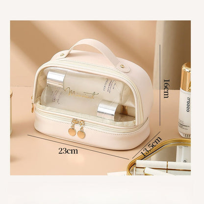 Double Layer Transparent Cosmetic Bag - Large Capacity PVC Waterproof Travel Toiletry Organizer -dropshippingabc.com