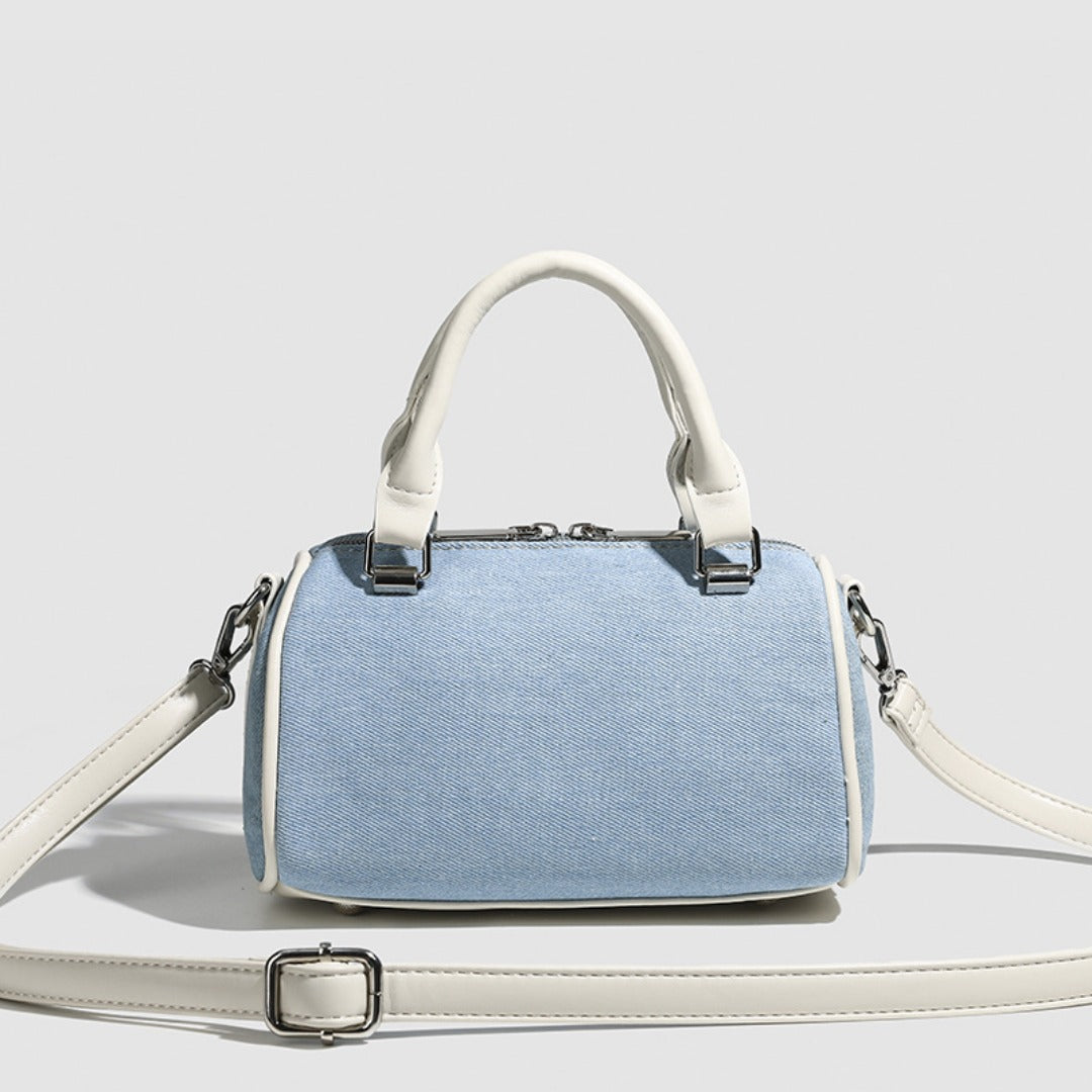 Denim Patchwork Boston Tote Bag for Women - Small Tote Purse with Detachable Crossbody Strap, Versatile Fashion Handbag for Girls -dropshippingabc.com