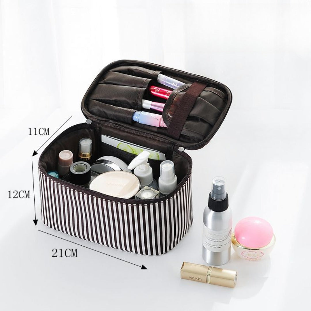 Simple Striped Makeup Bag - Large Capacity Square Travel Toiletry Organizer -dropshippingabc.com