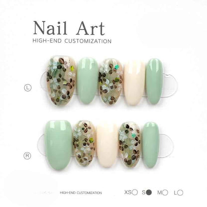 Garden Tone Handmade Press On Nails - Short Almond Floral Fake Nails Removable with Glue Kit #1040