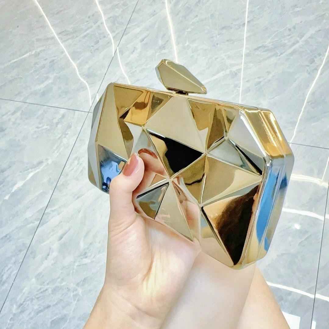 Geometric Lattice Acrylic Evening Bag - Metal Handbag with Chain Evening Clutch Purse