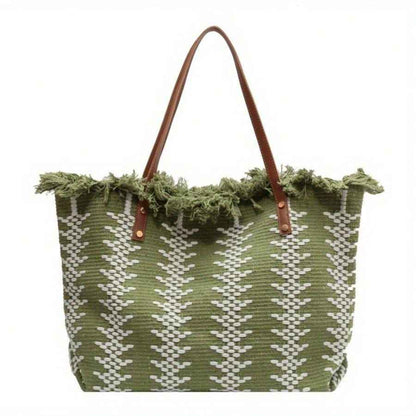 Beach Tote Bag - Bohemia Canvas Woven Summer Purse, Big Vacation Bag Lightweight Simple Design