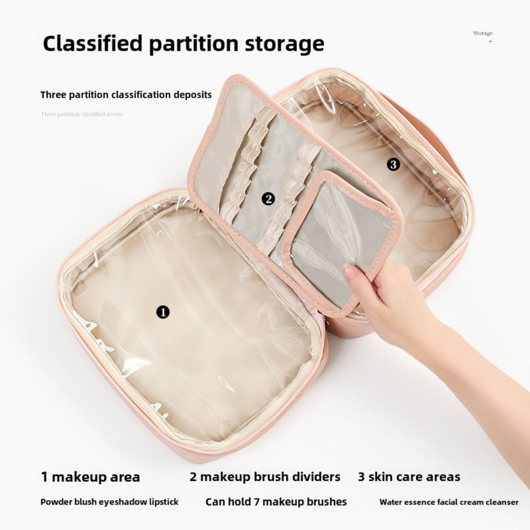 PU Square Makeup Bag - Large Capacity Portable Cosmetic Organizer with Compartments for Travel -dropshippingabc.com